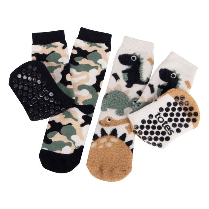 totes toasties® Childrens Original Slipper-Sox (Twin Pack) Dino / Camo Extra Image 2